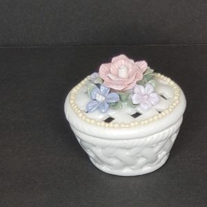 Vintage Porcelain Floral Trinket Basket